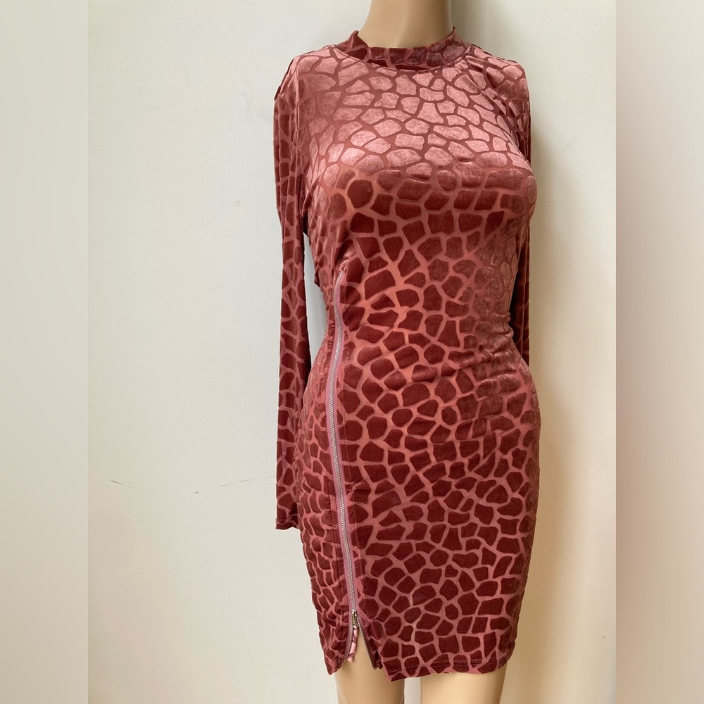 SHEIN mock neck velour dress with zipper